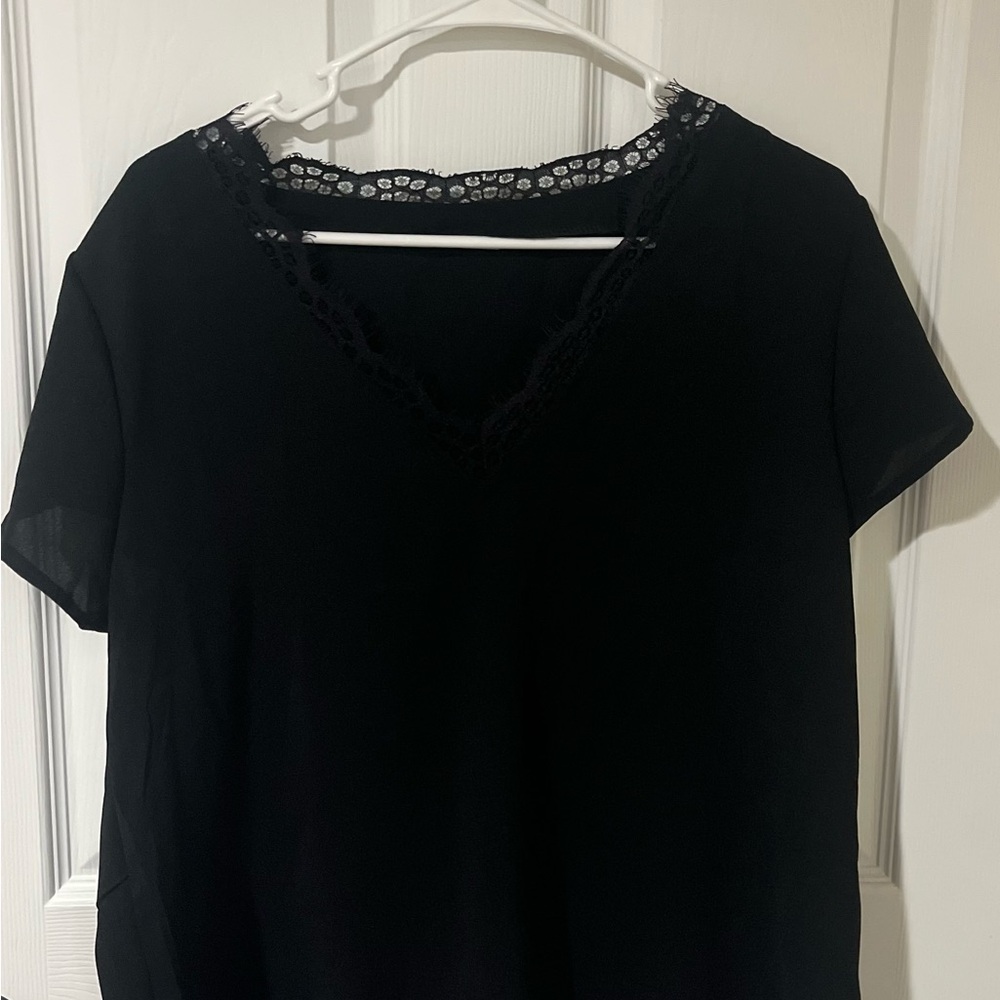 Women’s Elegant Black Lace Trim Top